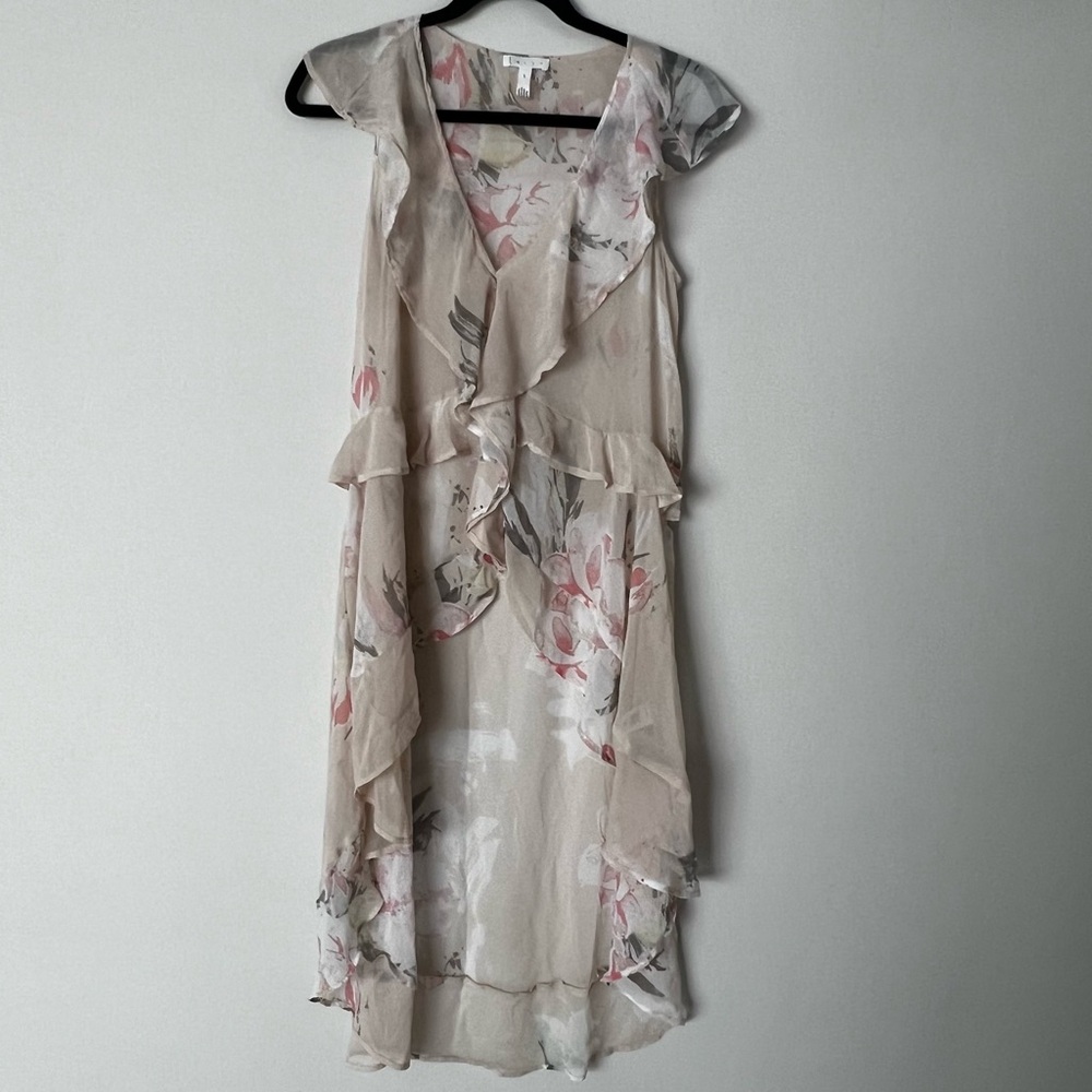 Anthropologie Leith Sheer Floral High Low Ruffle Top